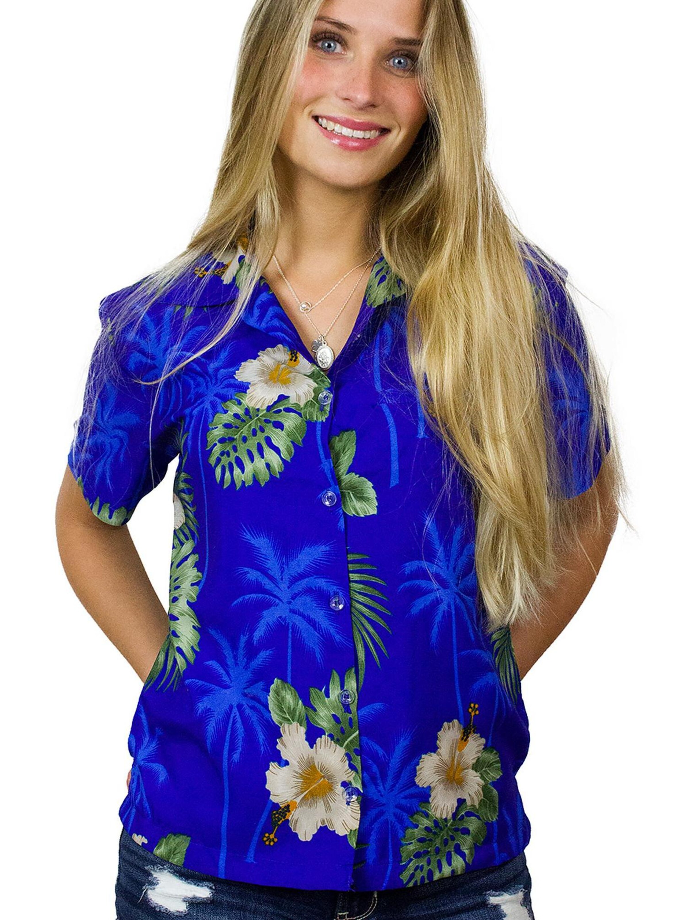 King Kameha Blouse 'Small Flower' in Blue: front