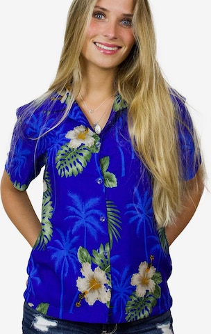 King Kameha Bluse 'Small Flower' in Blau: Vorderseite