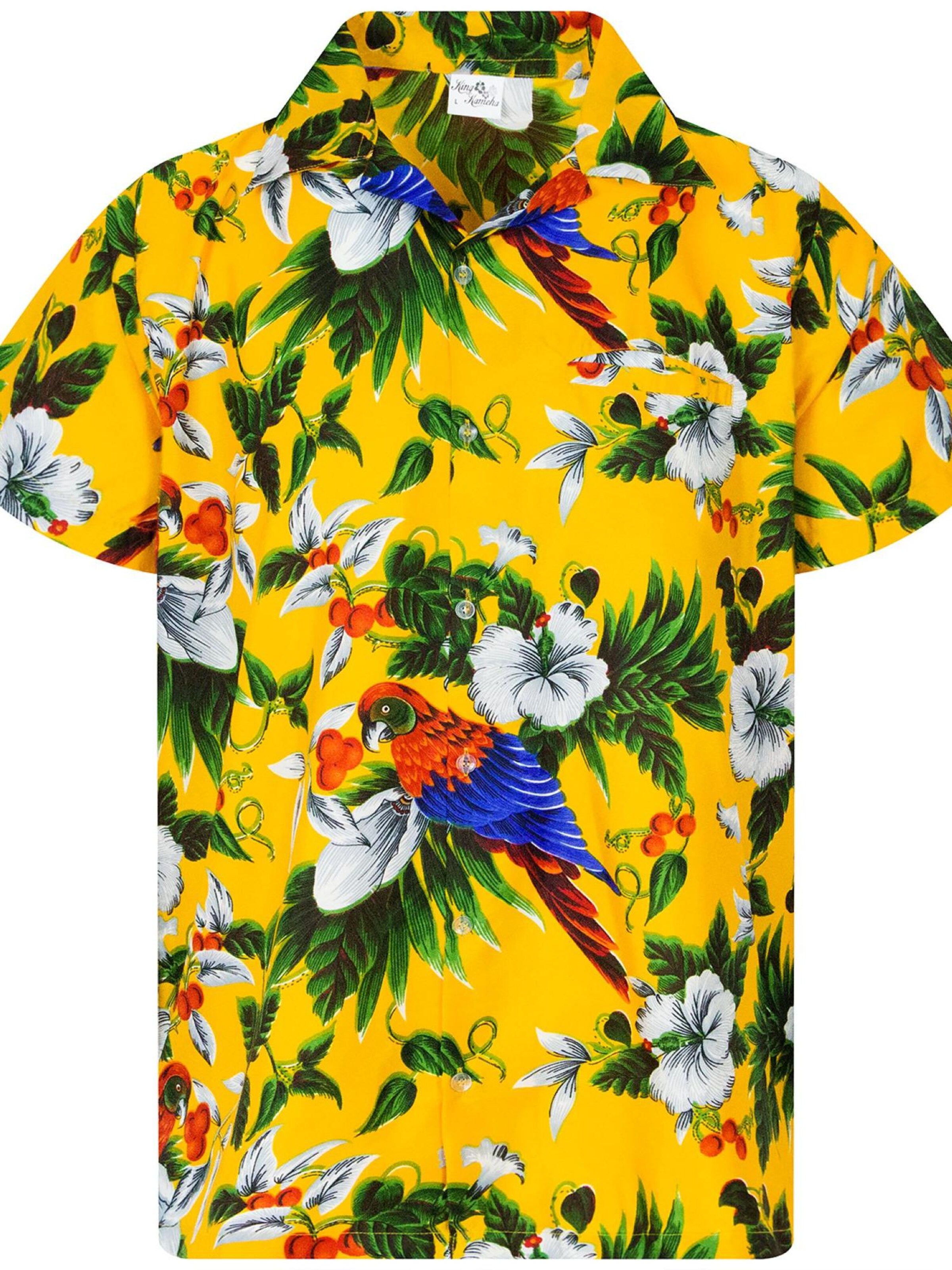 King Kameha Shirt 'Cherryparrot' in Yellow: front