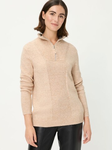 Olsen Pullover, moderner Troyerkragen mit Zipper in Beige: Vorderseite