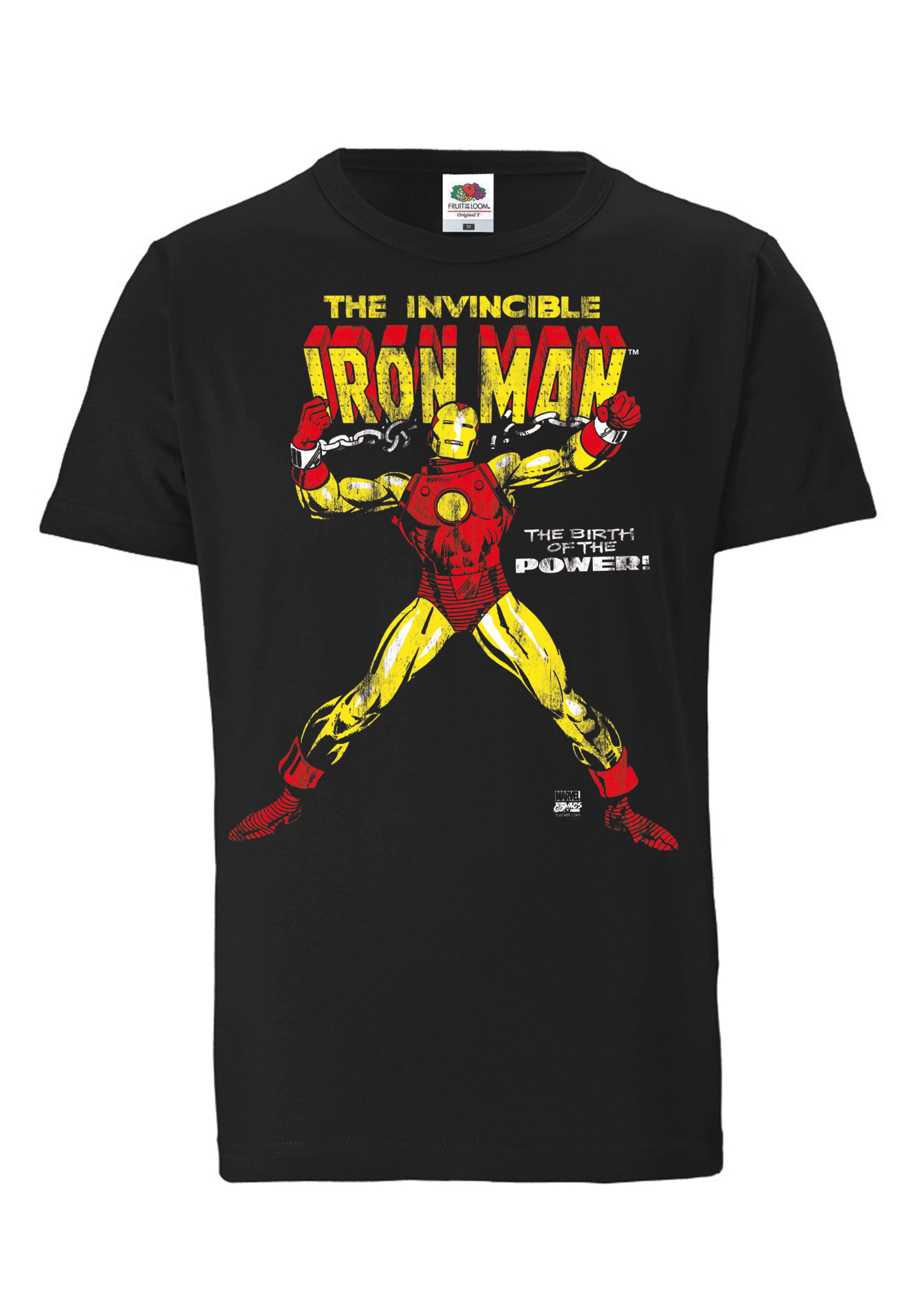 LOGOSHIRT Shirt 'Iron Man - The Birth Of The Power' in Black: front
