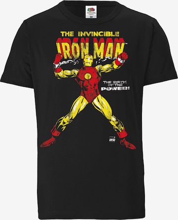 LOGOSHIRT Shirt 'Iron Man - The Birth Of The Power' in Zwart: voorkant