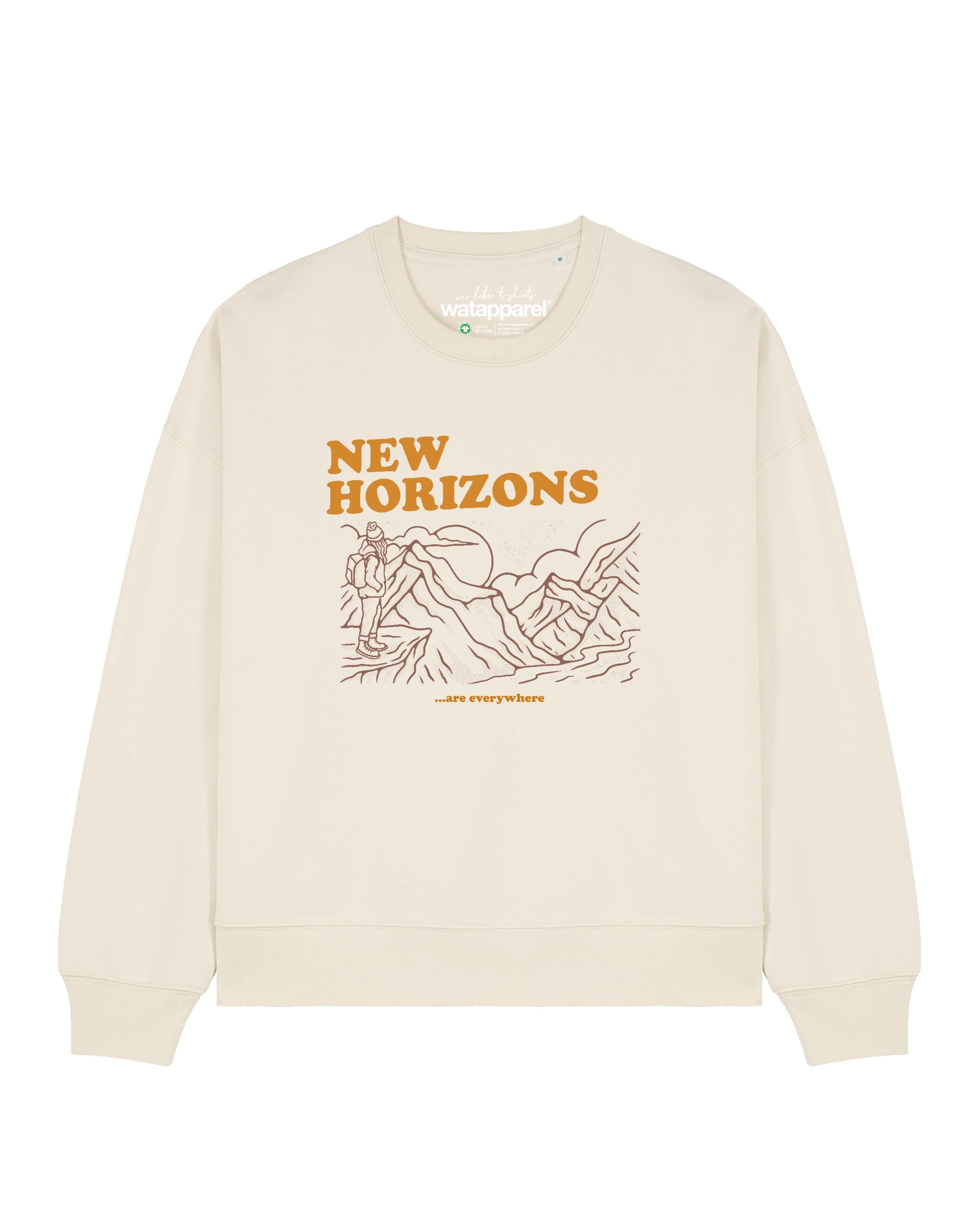 Watapparel Sweatshirt 'New horizons are everywhere ' in Beige: voorkant