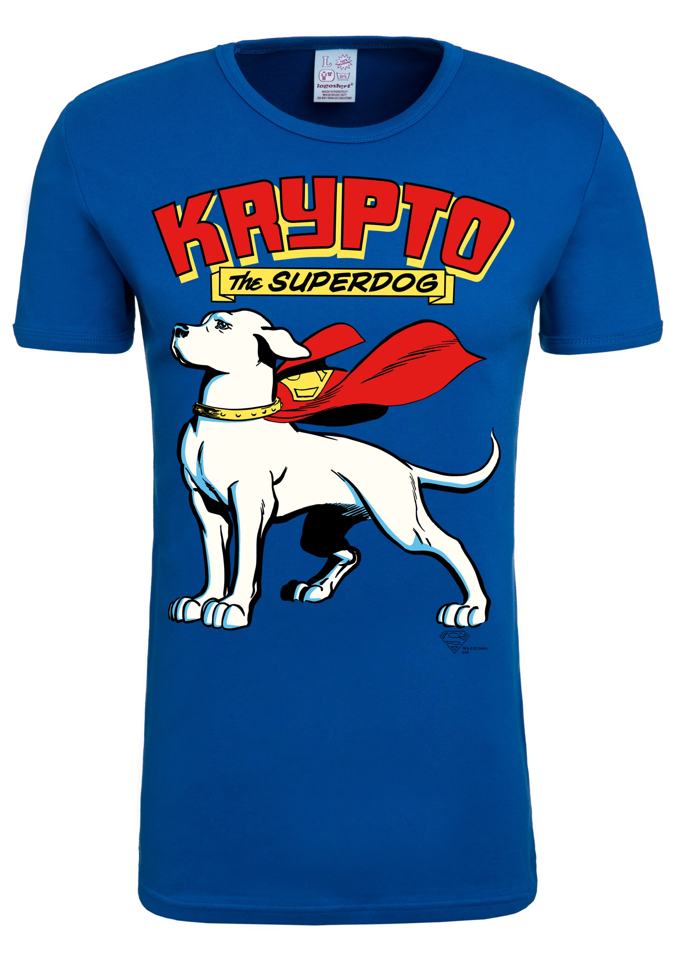 LOGOSHIRT Shirt 'Krypto the Superdog' in Blauw: voorkant