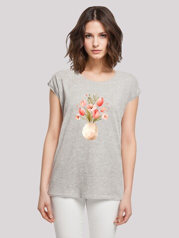 T-shirt 'Rosa Frühlingsblumenstrauß In Vase' F4NT4STIC en gris : devant