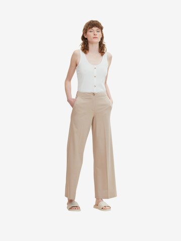 TOM TAILOR Wide leg Pleated Pants 'LEA' in Beige