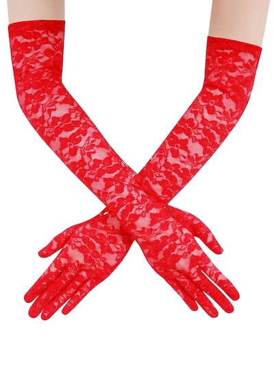 Dirndline Fingerhandschuhe 'Spitzenhandschuhe, lang' in rot, Produktansicht