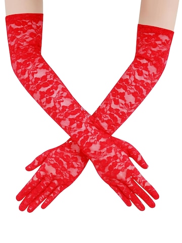 Dirndline Full Finger Gloves 'Spitzenhandschuhe, lang' in Red: front