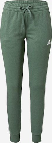 ADIDAS SPORTSWEAR Tapered Workout Pants 'Essentials Fleece 3-Stripes' in Green: front