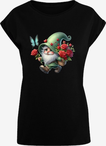 T-shirt 'Gnom Frühling Blumen Schmetterling' F4NT4STIC en noir : devant