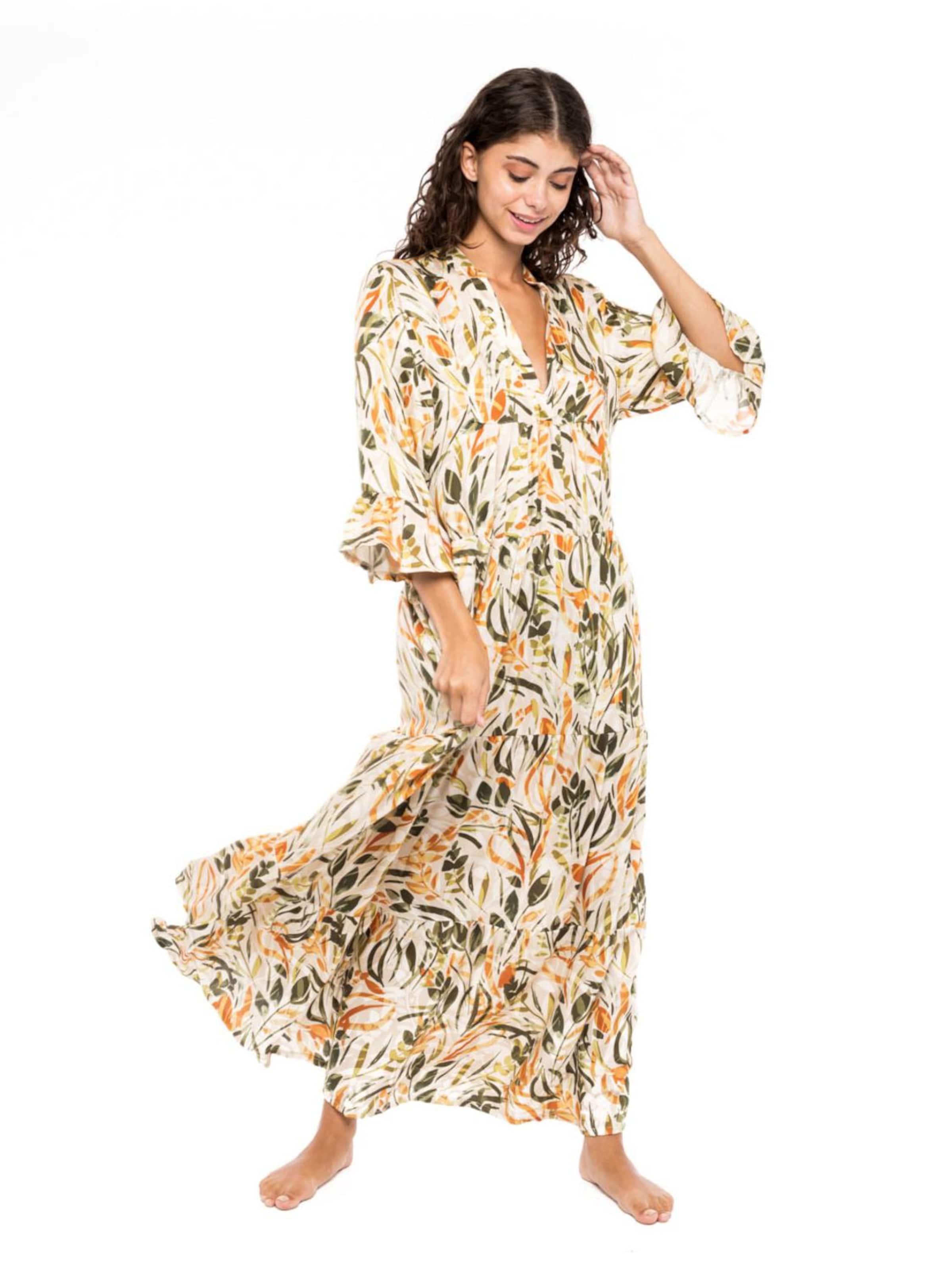 Vêtement de plage 'BEACHWEAR LONG PASTEL GREEN LEAF' Pink Label en mélange de couleurs