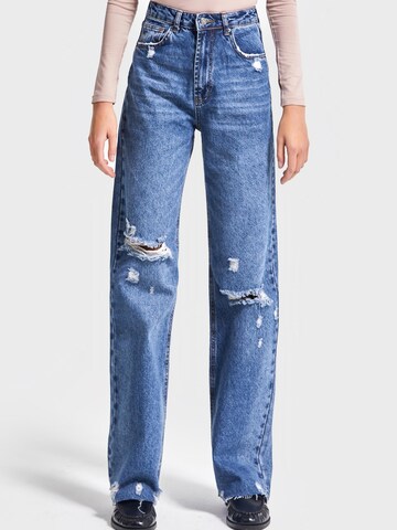 IT'S BASIC Regular Jeans 'Straight Mid Rise Jeans' in Blauw