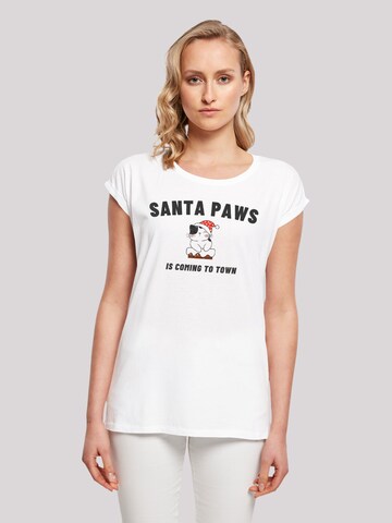 T-shirt 'Santa Paws Christmas Cat' F4NT4STIC en blanc : devant