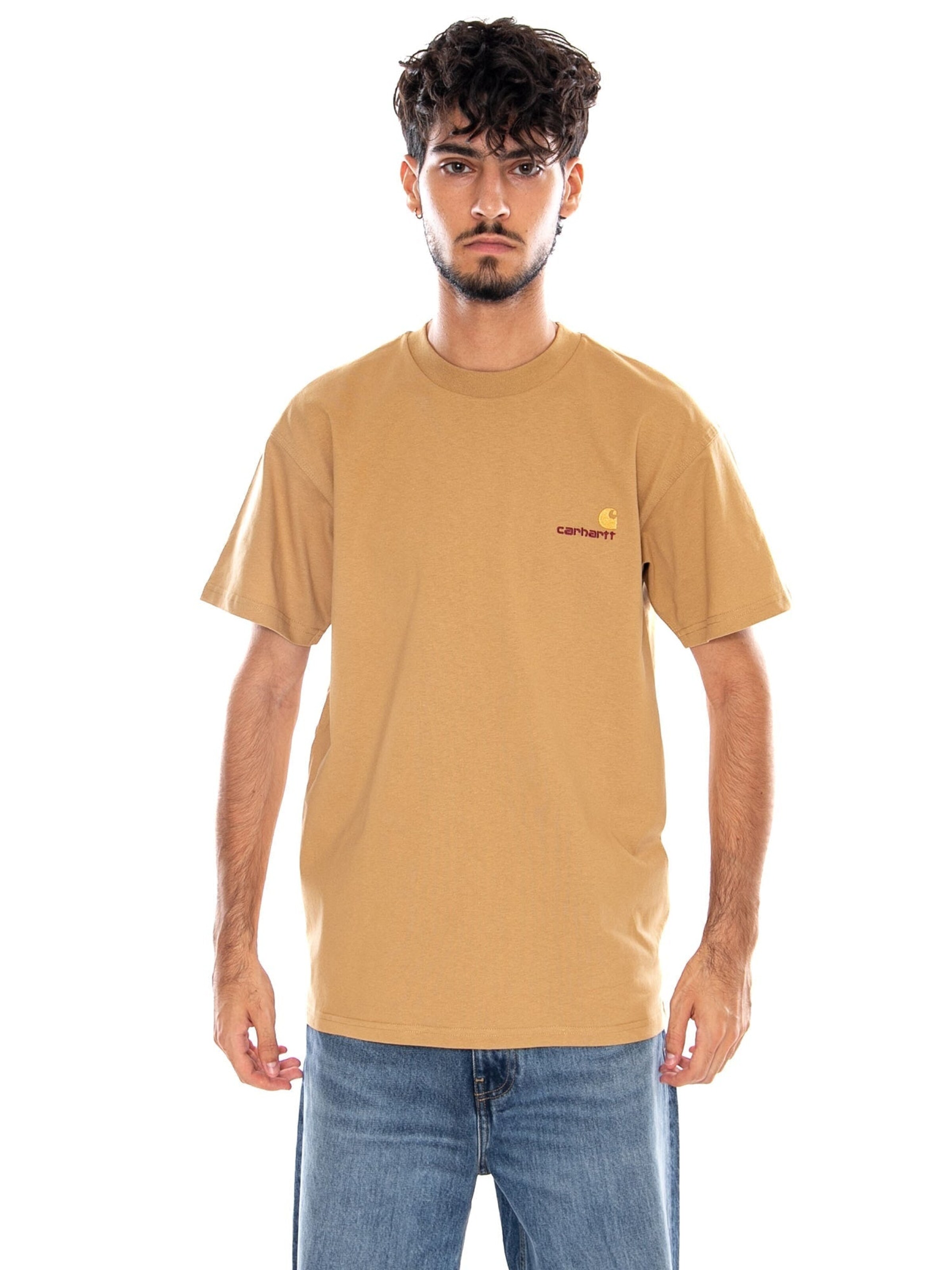 Carhartt WIP Koszulka 'S/S American Script T-Shirt WIP Dusty H' w kolorze żółty: przód