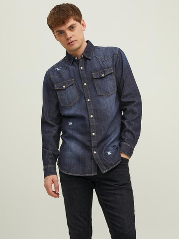 Slim fit Camicia 'SHERIDAN' di JACK & JONES in blu: frontale