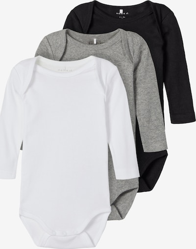 NAME IT Pijama entero/body en gris moteado / negro / blanco, Vista del producto