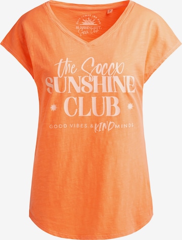 Soccx Ärmelloses Shirt mit V-Ausschnitt und Wording Print in Orange: Vorderseite