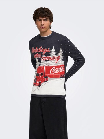 Only & Sons Pullover 'ONSXMAS COLA' in Blau: Vorderseite