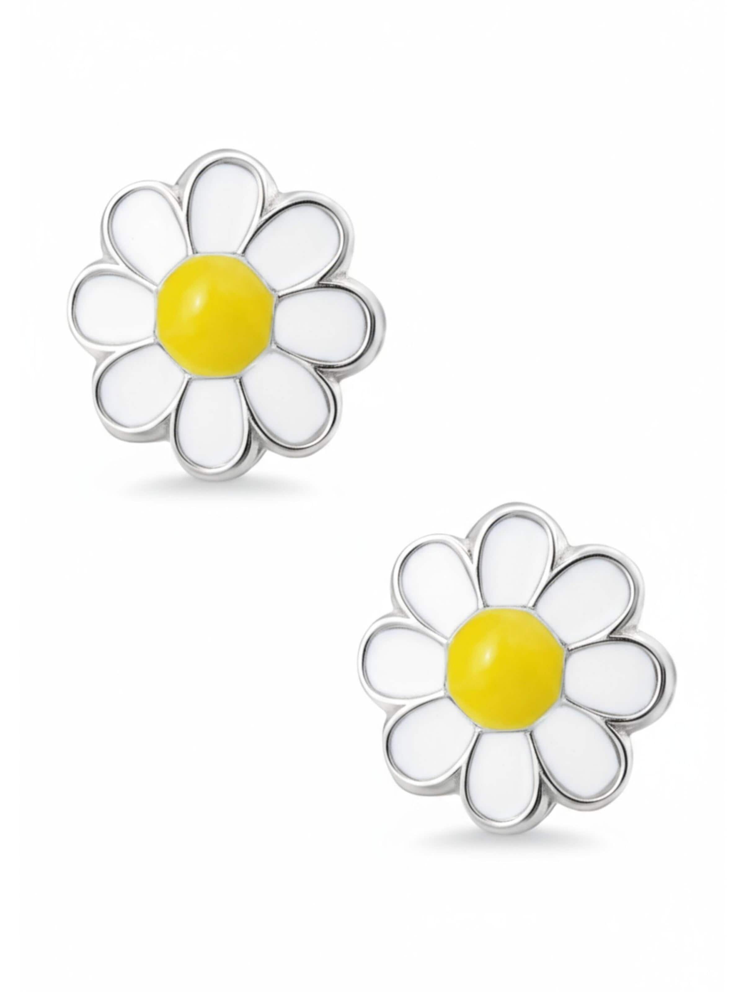 Maxte Earrings 'Kinder-Ohrstecker Silber-Blume mit Epoxy' in Yellow: front