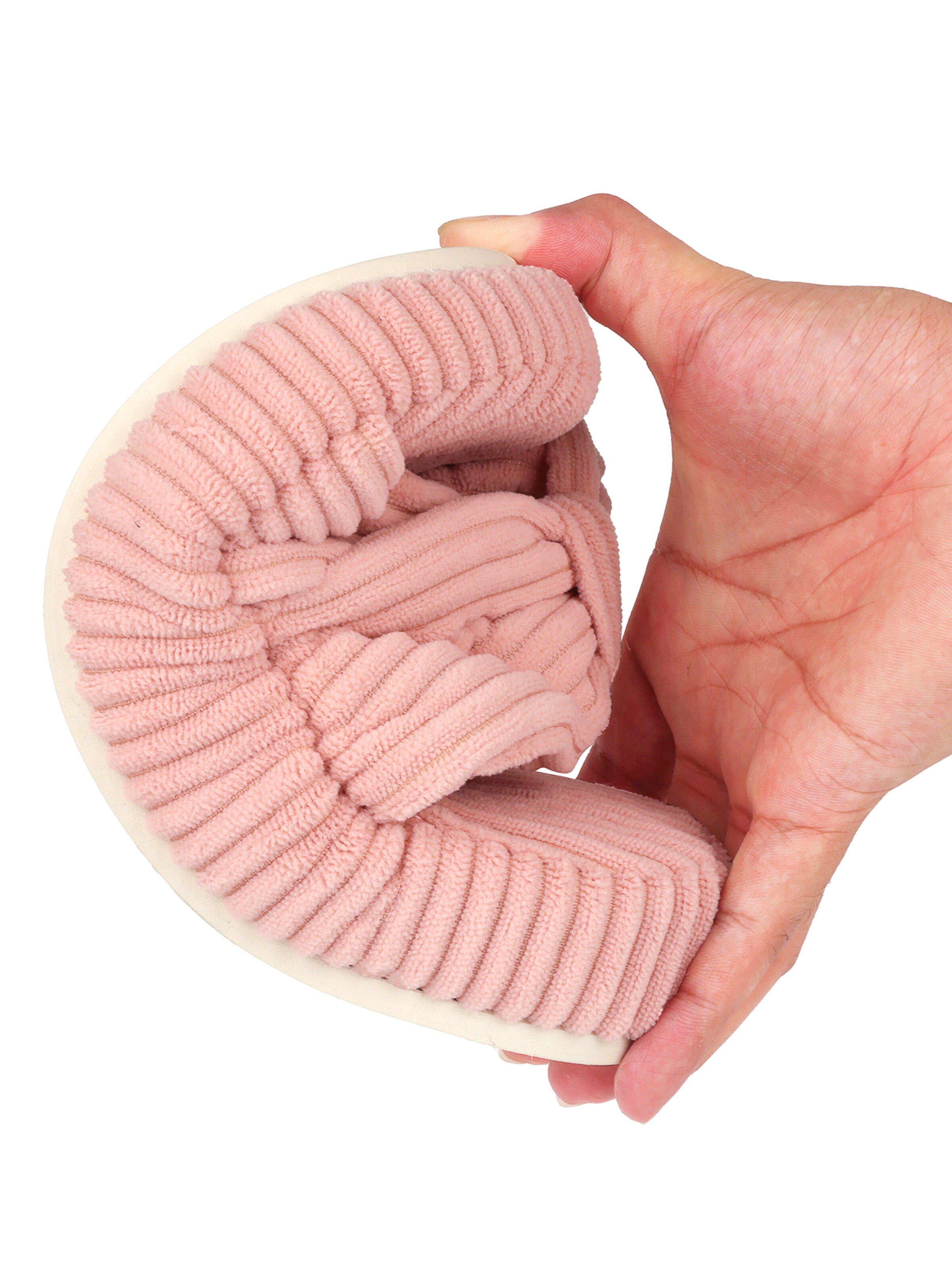 Youecci Slippers 'Corduroy Cross‑Knot House Slippers' in Pink