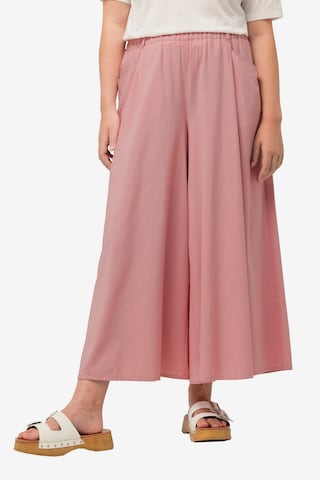 Ulla Popken Wide leg Pleat-Front Pants in Pink: front