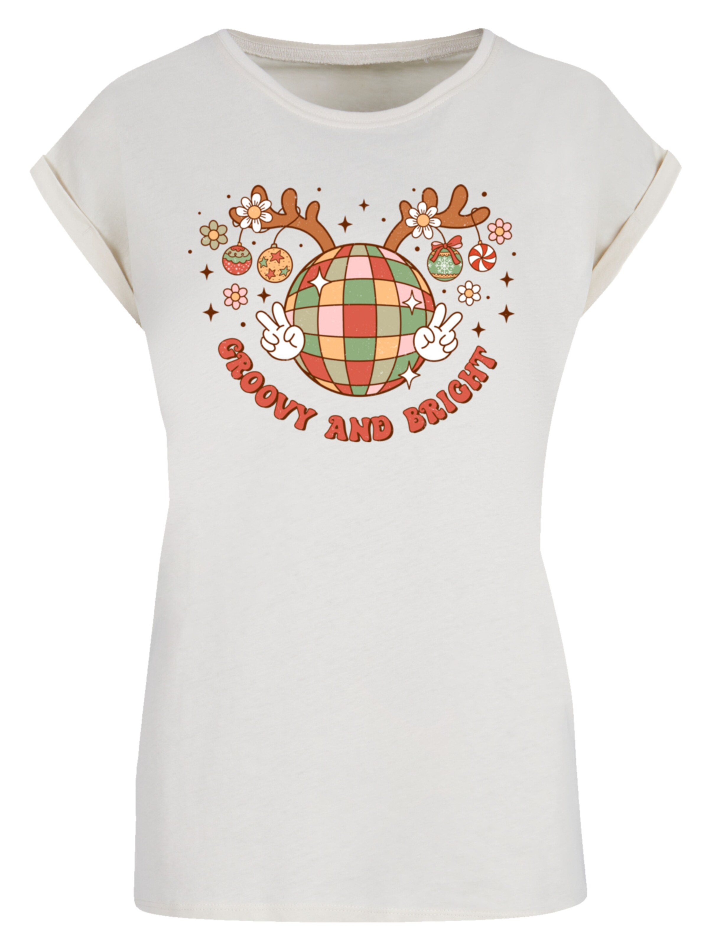 F4NT4STIC Shirt 'Groovy And Bright Christmas Disco Deer' in Beige: Vorderseite