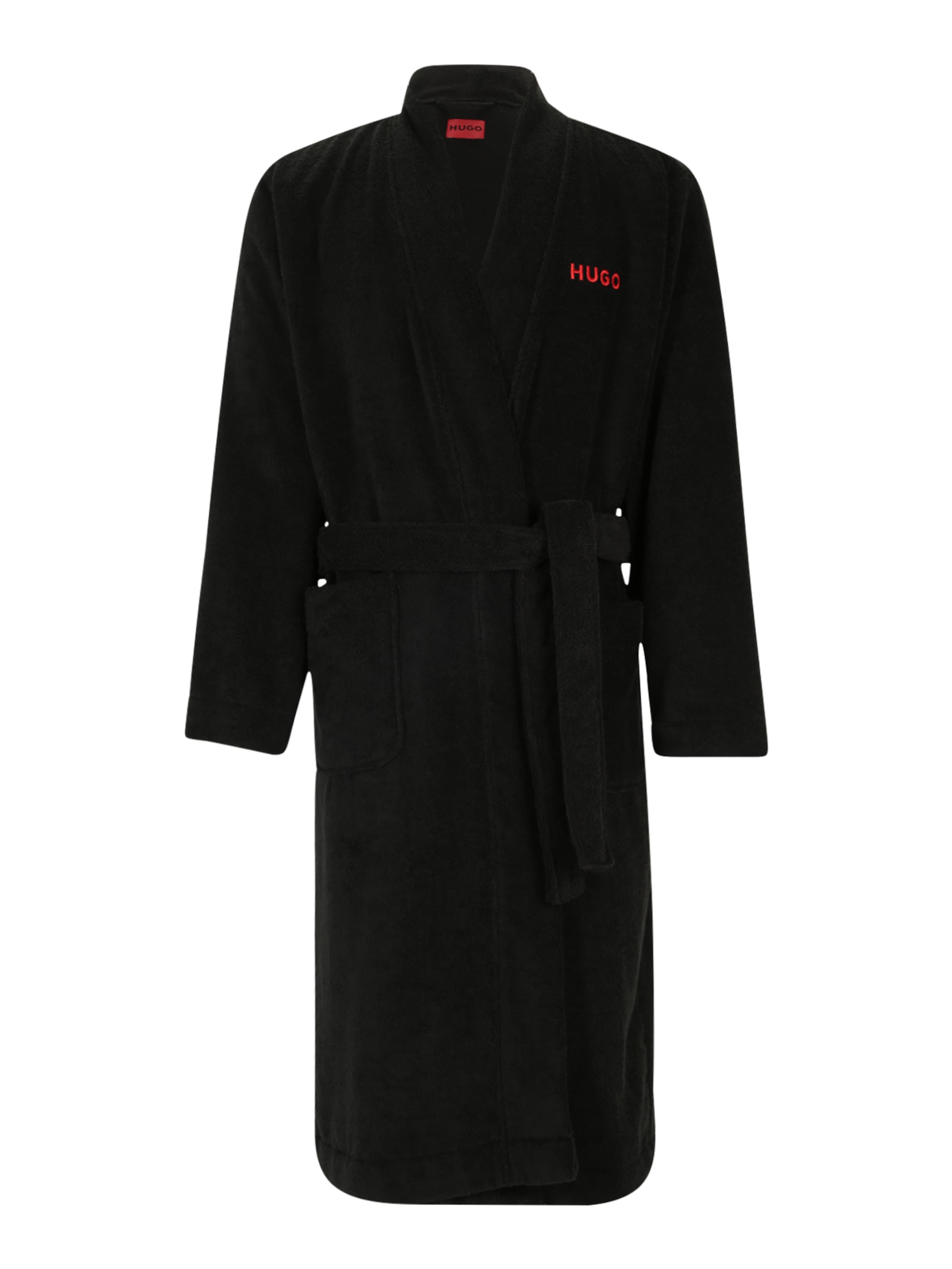HUGO Μπουρνούζι μακρύ σε μαύρο: μπροστά