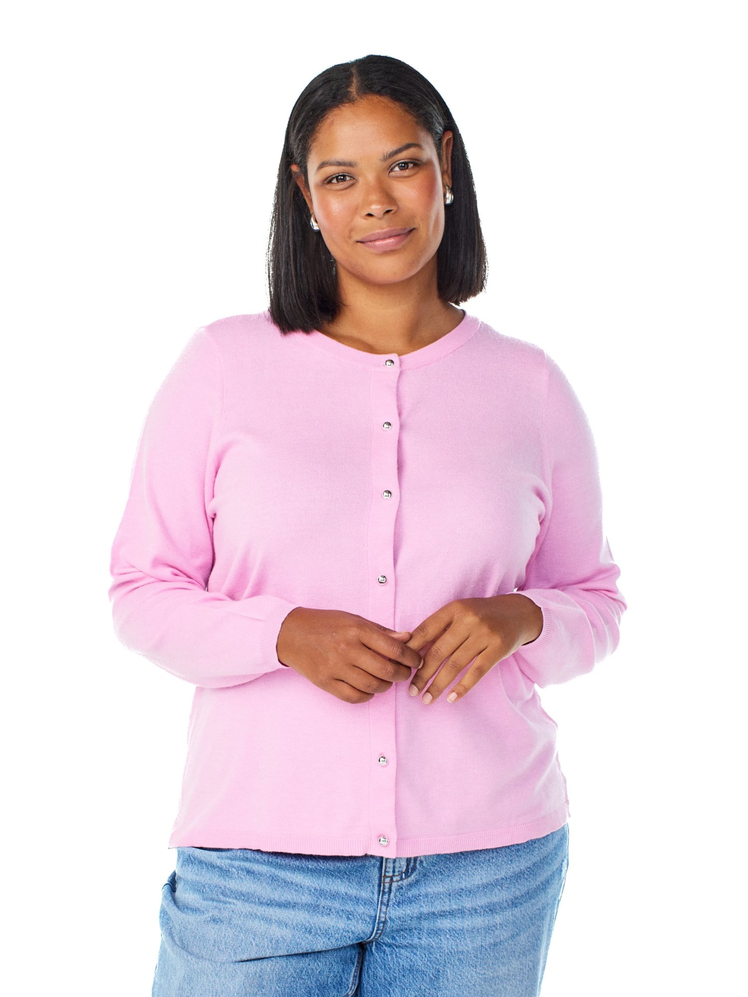 Zizzi Вязаная кофта 'Caella' в Ярко-розовый: спереди