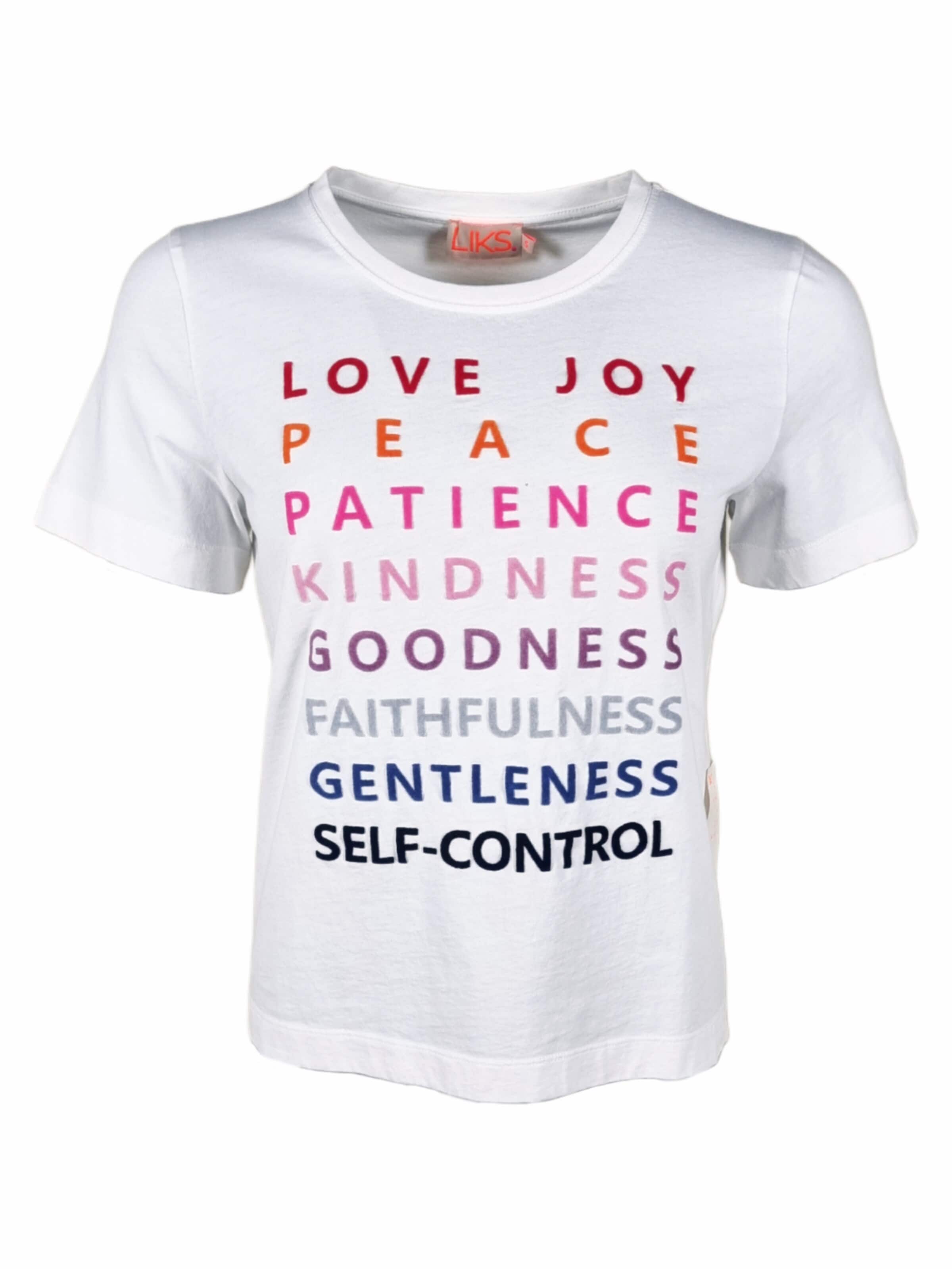 LIKS. Munich T-shirt 'Tshirt mit Statement Flockprint - PhilineC' i vit: framsida