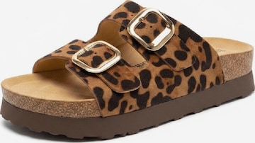 Pogolino Mules 'Damen Sandalen Pantoletten Plateau Animal Print TPW4' in Brown: front