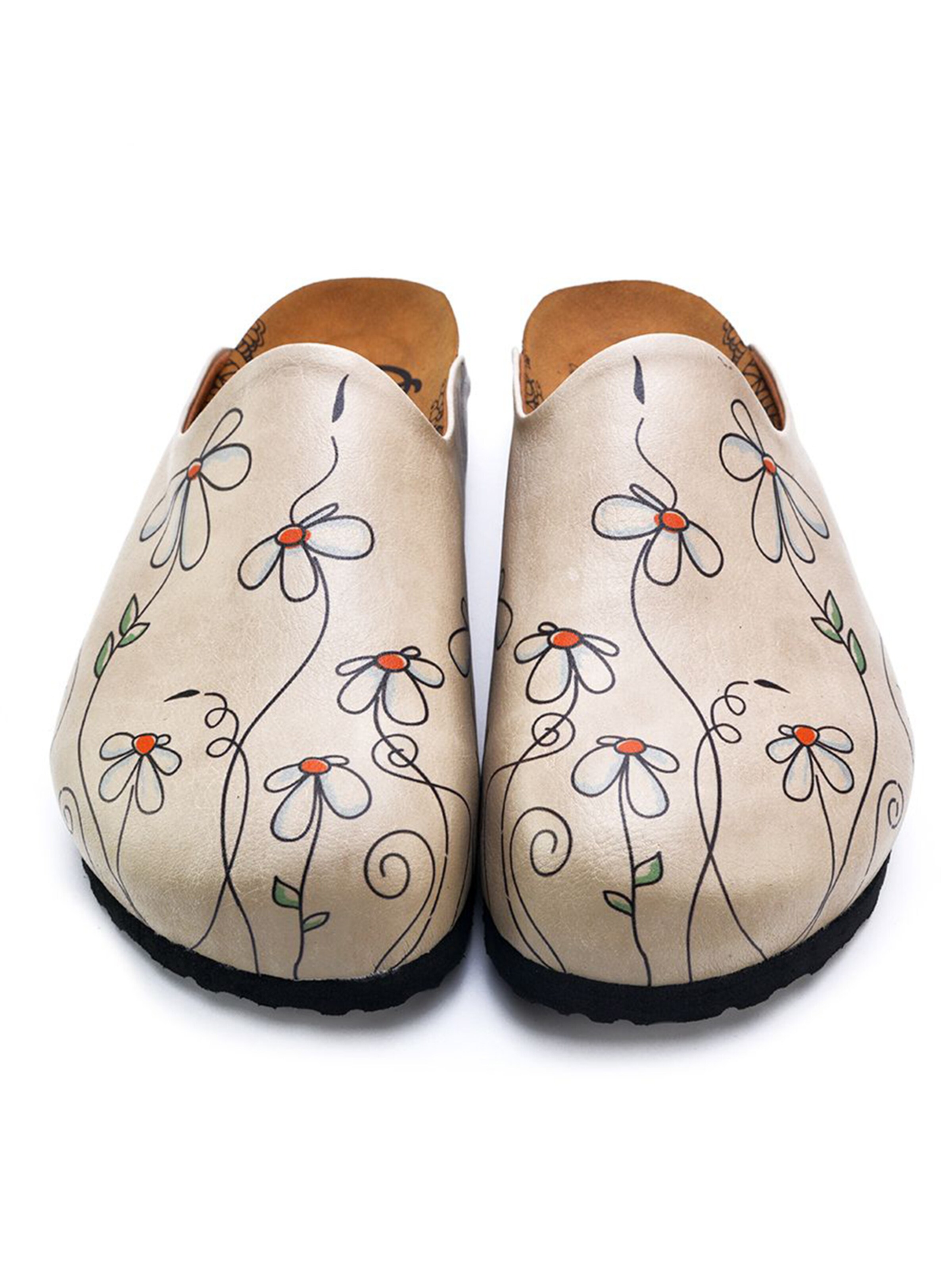 Goby Træsko 'Women shoes Goby-Calceo mules with daisies CAL1410' i hvid
