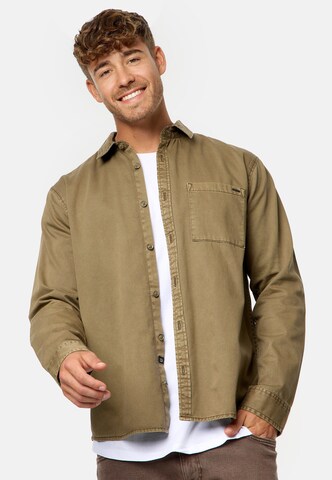 INDICODE JEANS Regular fit Button Up Shirt 'Broidy' in Green: front