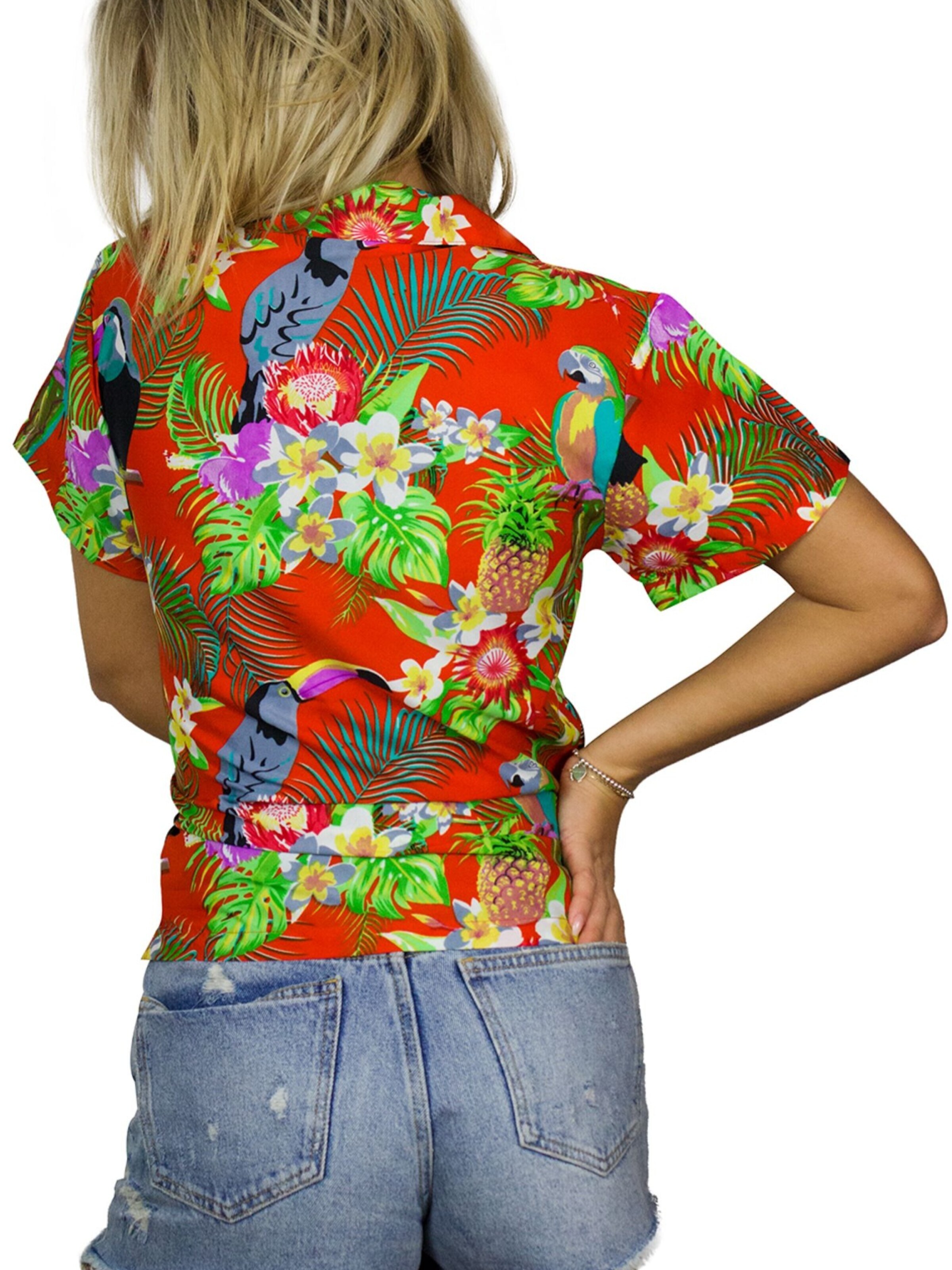 Camicia da donna 'Parrot Cockatoo' di King Kameha in arancione