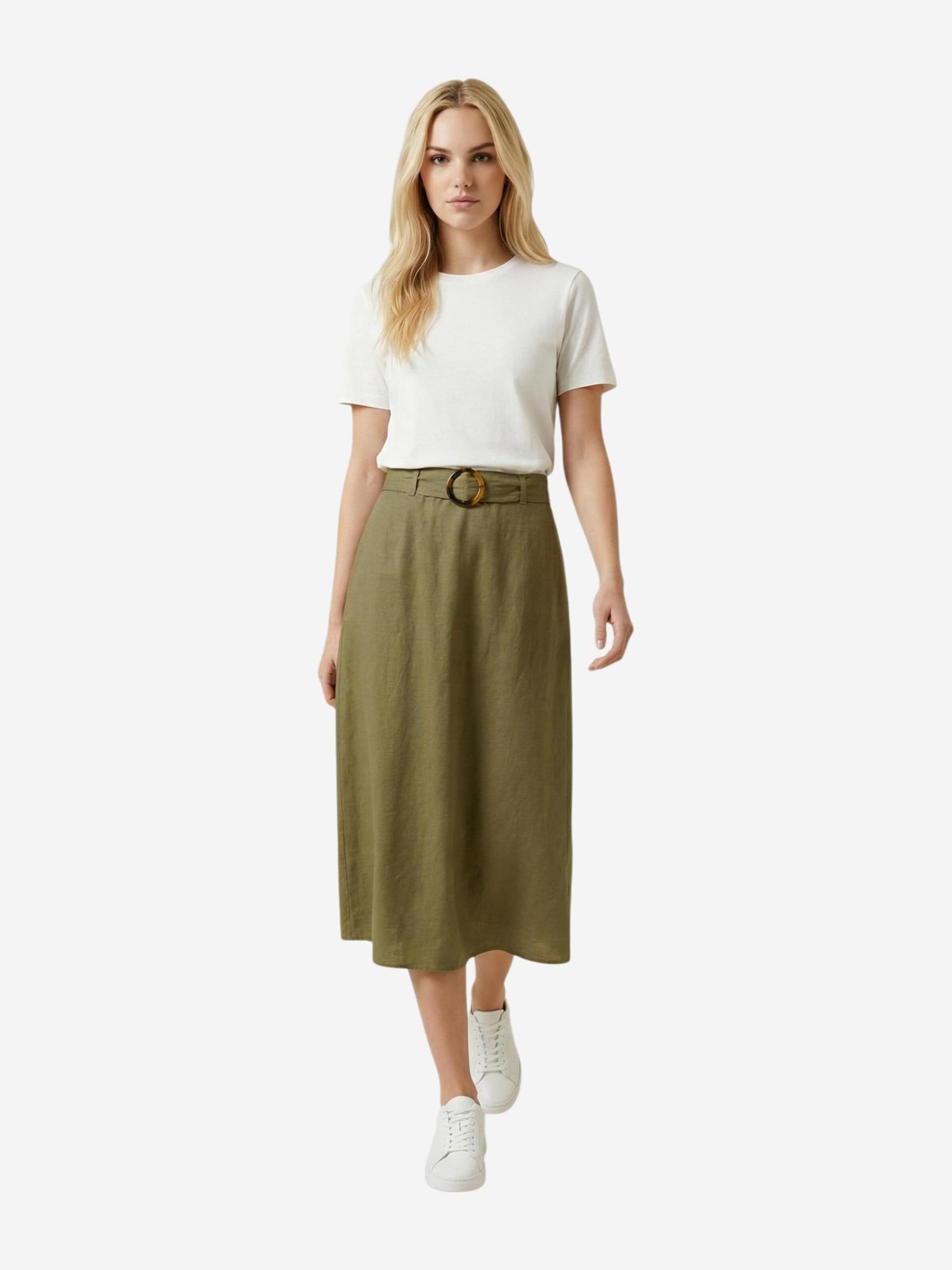 JDYSuknja 'Jdymilan Linen Hw Belted Skirt Wvn Dia 15366394' - zelena boja: prednji dio