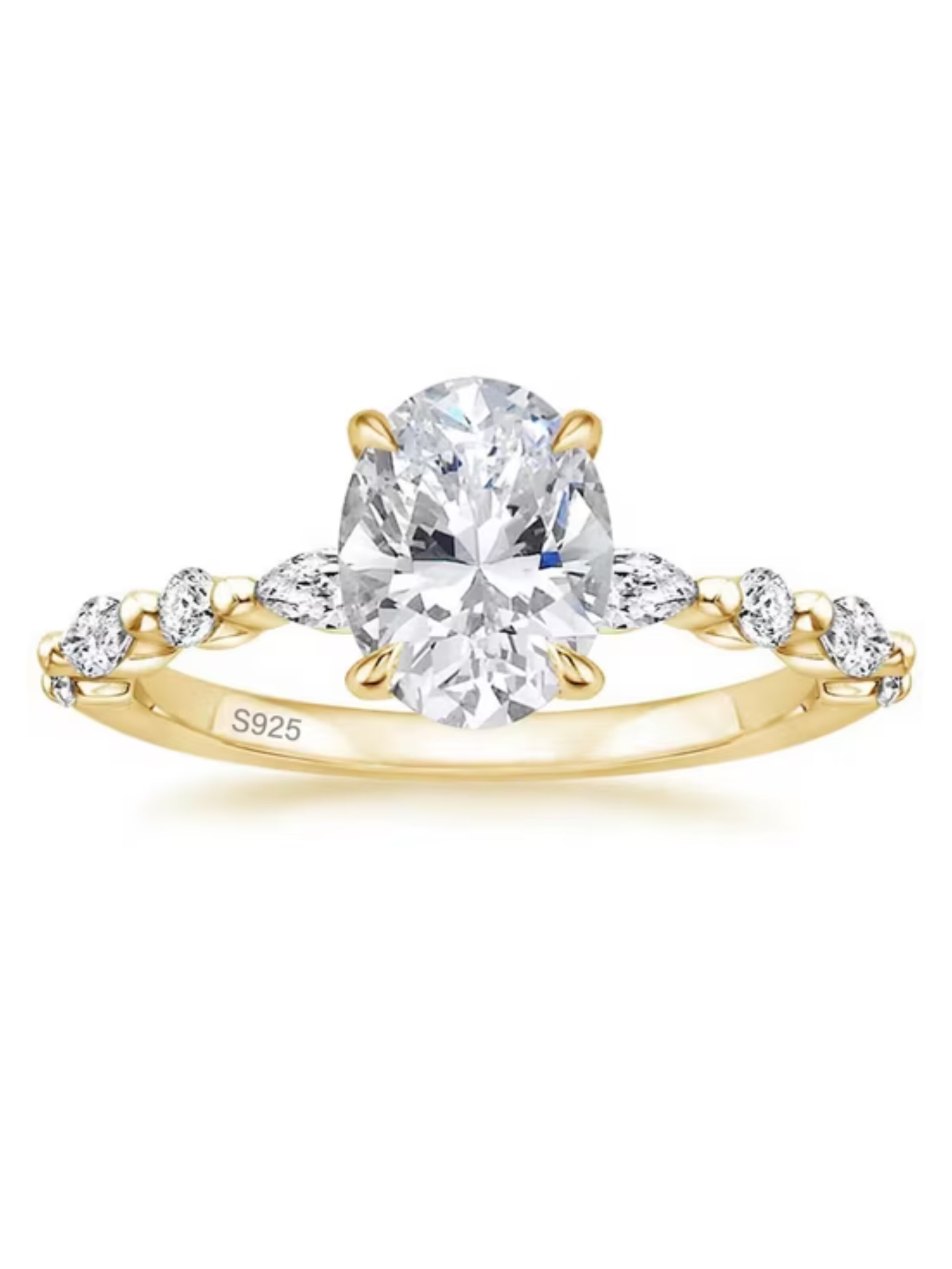 ROUGEMONT Jewellery Ring 'Solitärring Extravaganter Moissanit Ring Oval Cut Damen Ring 925 Silber 18k Gold' in Gold: front