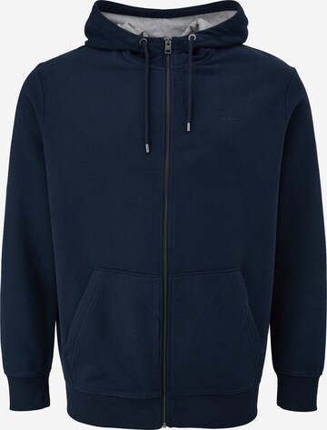 s.Oliver Men Big Sizes Zip-Up Hoodie in Blue: front