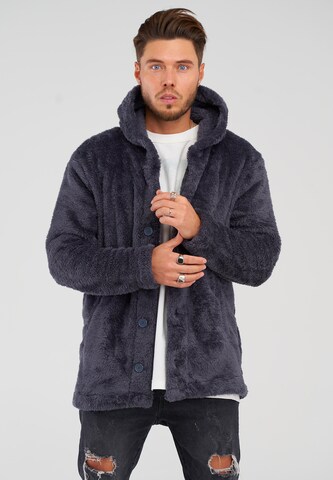 behype Knit Cardigan 'HOOD' in Grey: front