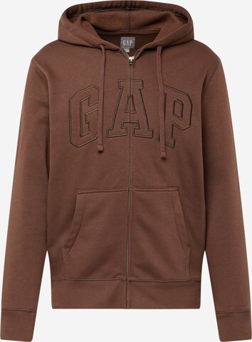 GAP Zip-Up Hoodie 'CORE ARCH' in Brown: front