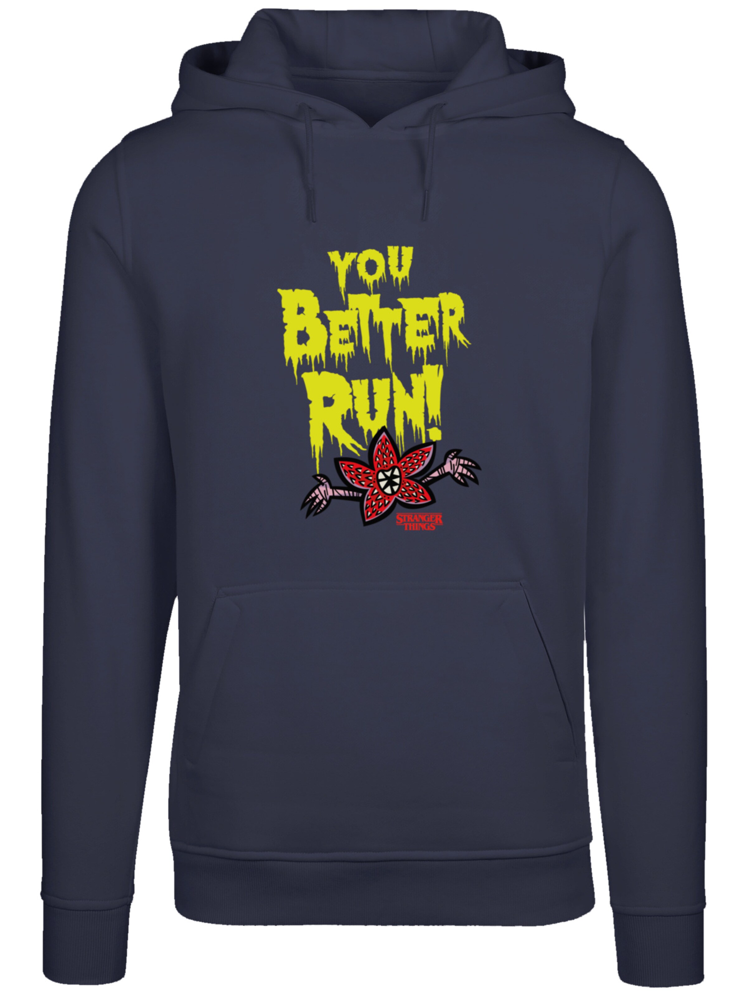 F4NT4STIC Sweatshirt 'Stranger Things You Better Run Netflix TV Series' in Blauw: voorkant