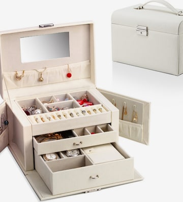 UNIQ Beauty Jewelry storage 'Leather Jewelry Box with 20 Compartments - White' in White: front