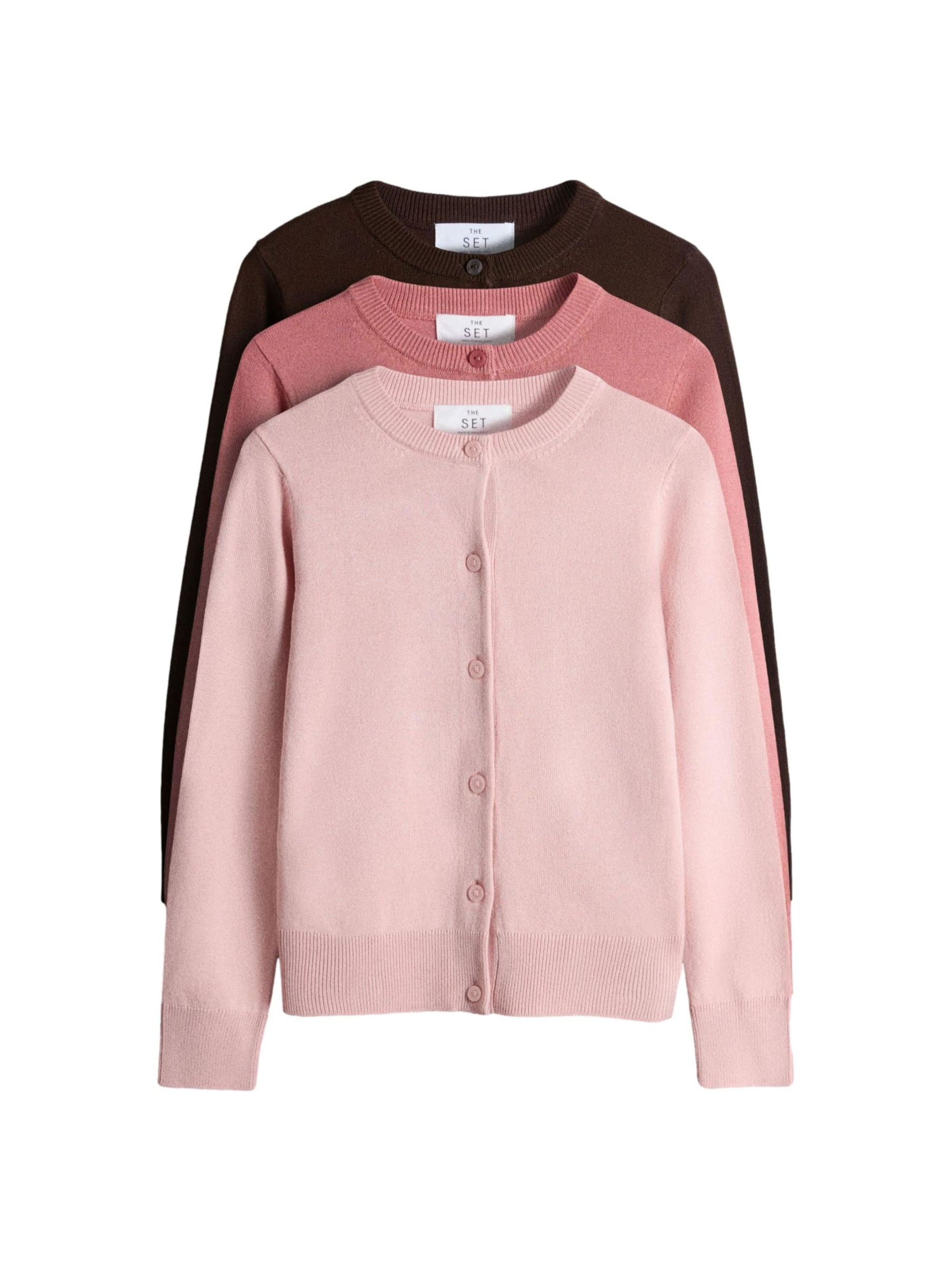 The Set Knit Cardigan in Dark brown / Magenta / Rose, Item view