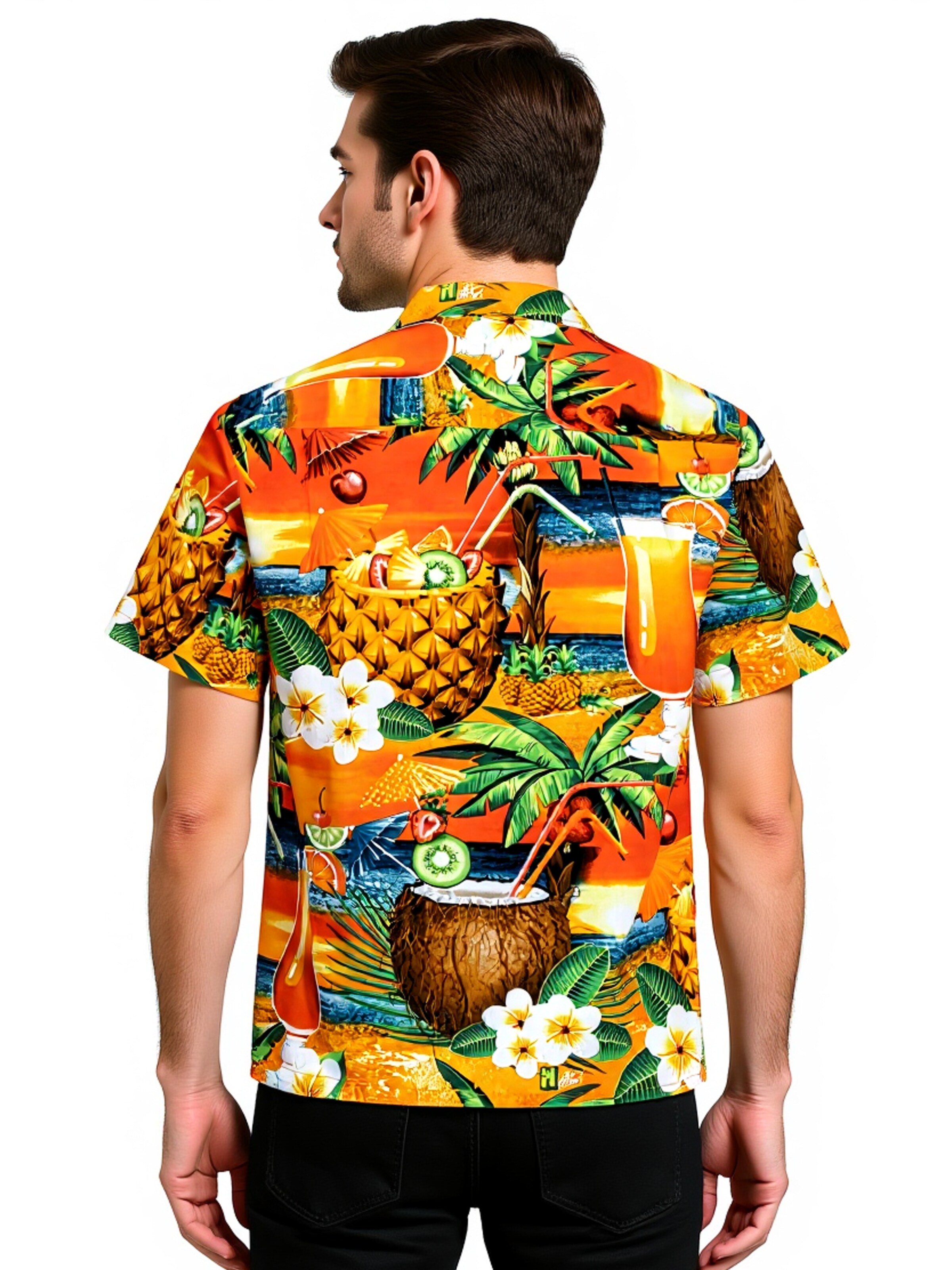 Hawaiihemdshop.de - Ajuste regular Camisa 'Paradise Cocktails' en naranja
