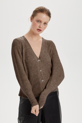 SOAKED IN LUXURY Knit Cardigan 'Rakel' in Brown: front