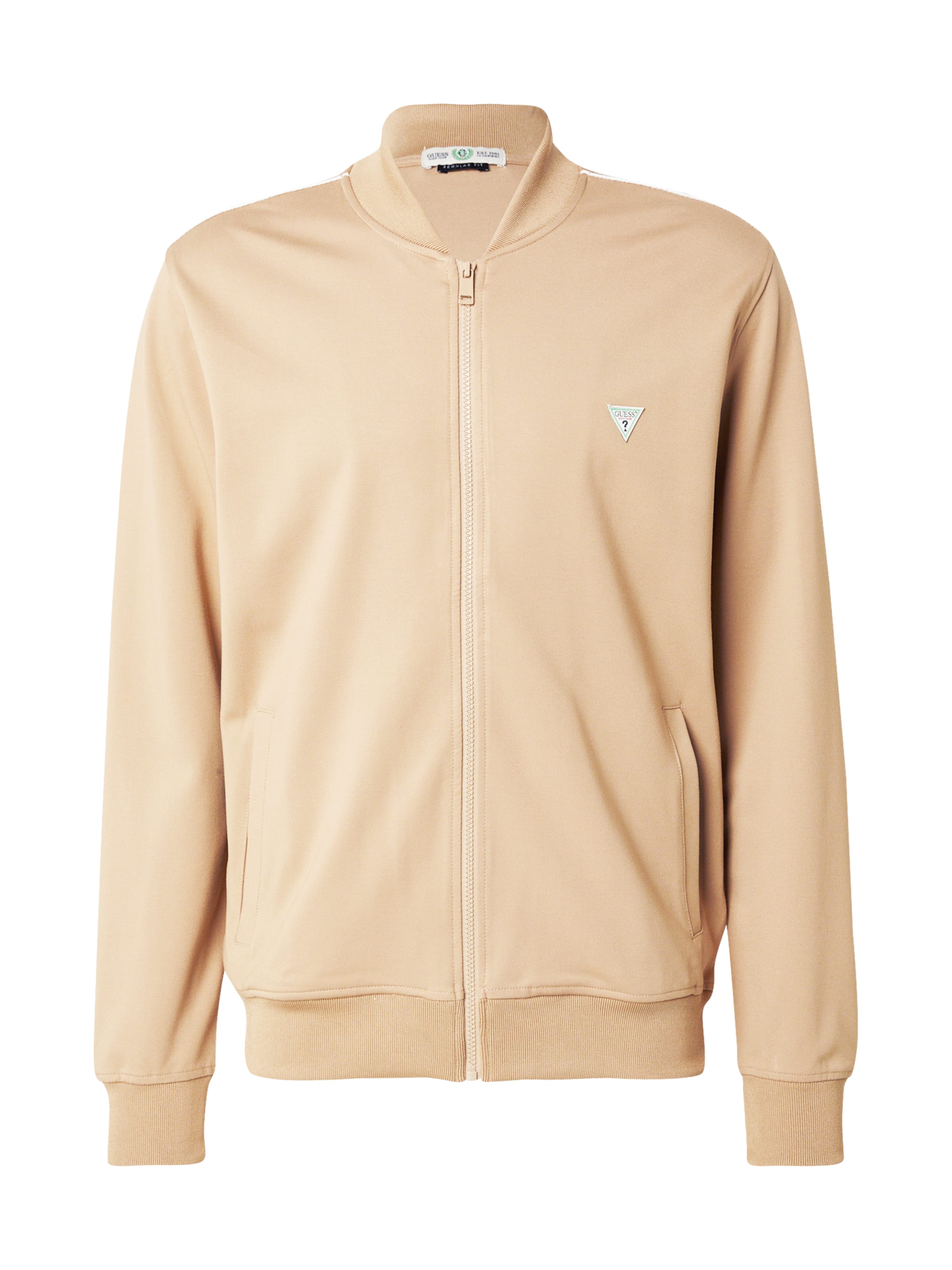 GUESS - Sudadera con cremallera en beige: frente