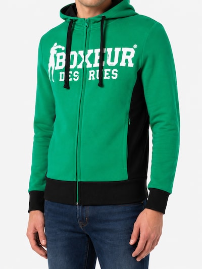 Boxeur des Rues Sweatshirt 'Herren Hoodie Fitted Boxeur des Rues mit Reißverschluss und Kapuze, Grün, Weißes Logo, Baumwolle' in XS in Green, Item view