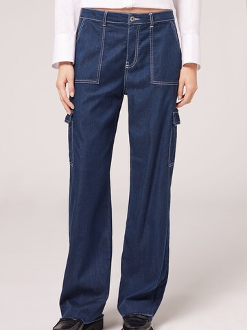 CALZEDONIA Regular Cargo Jeans in Blue: front