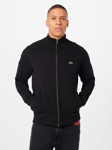 LACOSTE Zip-Up Hoodie in Black: front