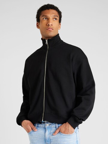 WEEKDAY Zip-Up Hoodie in Black: front