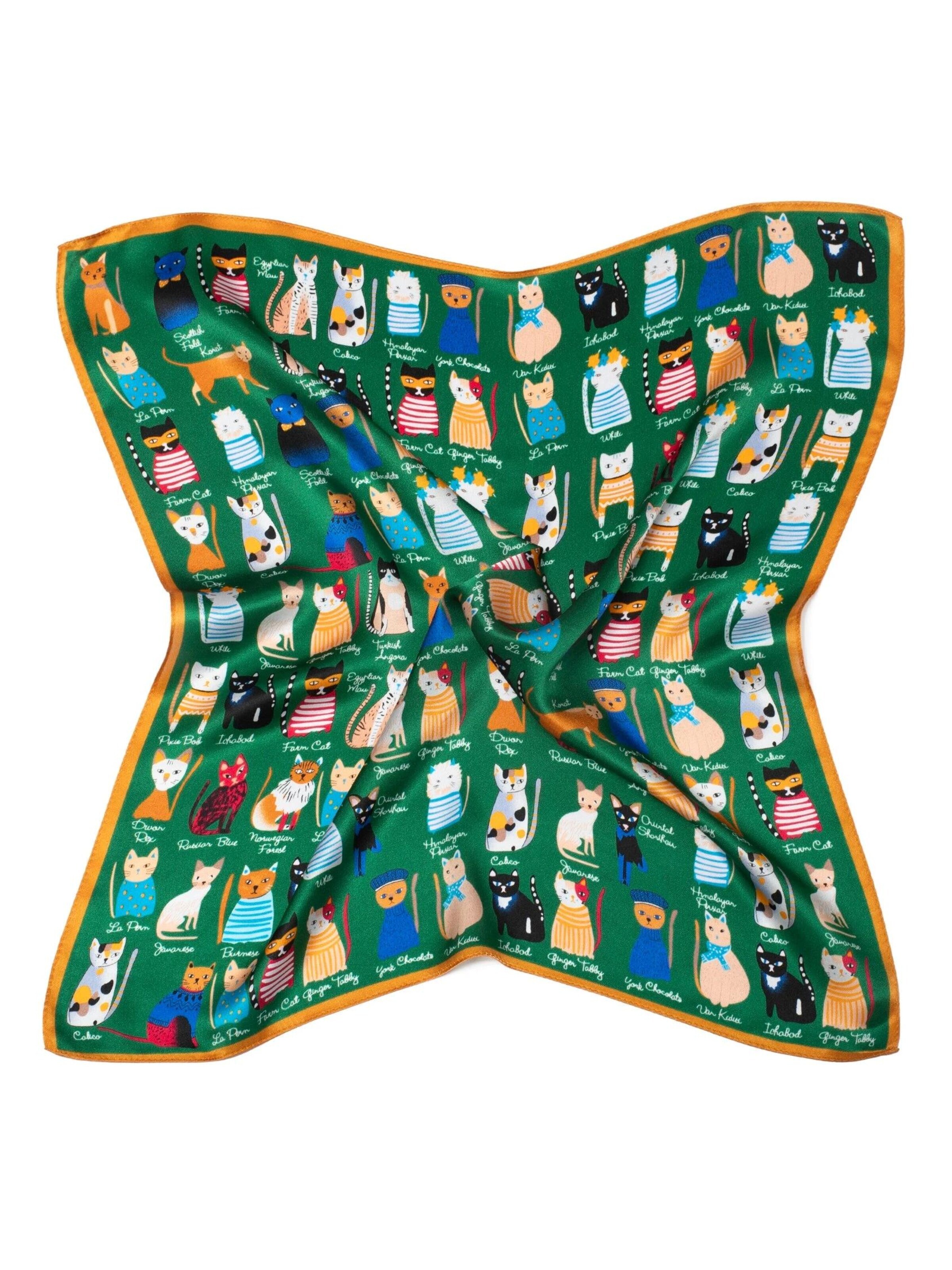MayTree Scarf 'Seidentuch Katzen' in Green: front