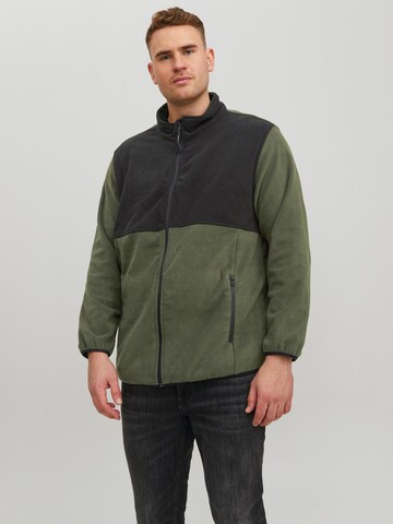 Jack & Jones Plus Fleece jas 'Hyper' in Groen: voorkant